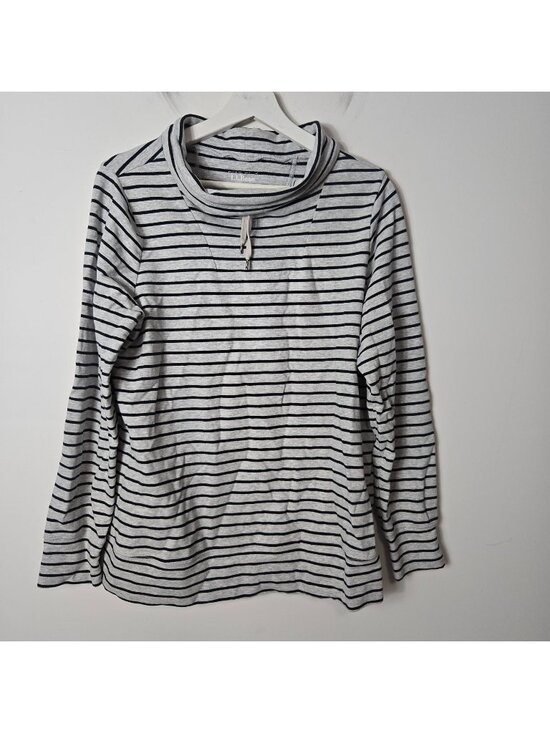 L.L. Bean Tops - L.L. Bean Size M Interlock Cowl Neck Striped Long Sleeve Shirt Gray Women's